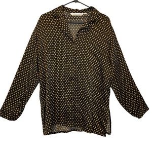 Victoria’s Secret Fleur-de-lis 100% Silk Gold Button Down Blouse